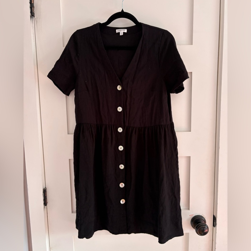 Reitmans Black Mini Button-Front Short Sleeve Dress size S